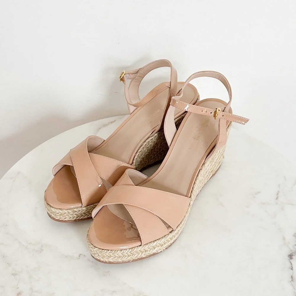 NEW Stuart Weitzman Rosemarie Nude Wedge Sandals Size 9